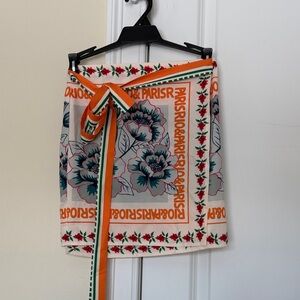 Commense Floral Print Skirt with Orange and Green Accents